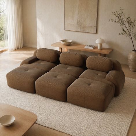 Divano modulare a 3 posti 298x178x70 cm in tessuto marrone, senza montaggio, per soggiorno – MEUBLIV (1/5)