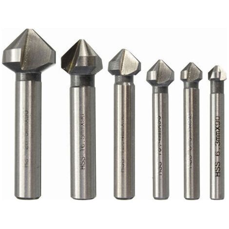 FENOPLASTICAJeu de 6 fraises à chanfreiner, fraises à chanfreiner HSS à 90°, fraises à chanfreiner cylindriques, outils à visser pour le bricolage, bois, métal, PVC, 6 3/8, 3/10, 4/12, 4/16,5/20,5 mm (1/4)