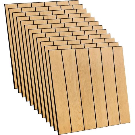 Lot de 12 panneaux muraux autocollants en PVC - 30 x 30 cm - Panneaux acoustiques muraux - Aspect bois - Pour salon, chambre à coucher, bureau et cuisine - Chêne moyen (1/5)