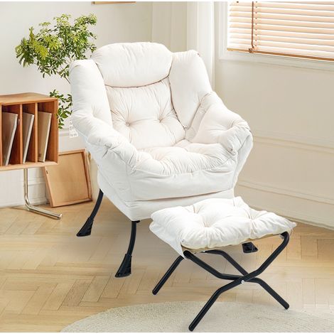 Relaxsessel aus Metall in Off-White, werkzeuglose Montage, fuer Wohnzimmer, Balkon, Garten und Terrasse,75x80x85 cm (1/5)