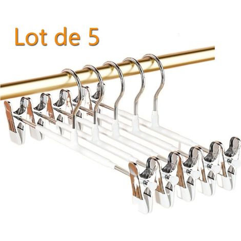Lot de 5 cintres métal 2 pinces réglables antidérapantes pour pantalons jupes jeans (1/5)