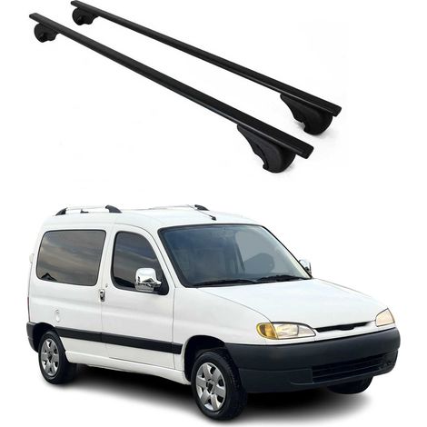 OMAC Barres de toit pour Peugeot Partner mk1 1996-2008 – TÜV / DIN 75302:2019 – Antivol inclus – Charge max 75 kg – 2 barres Noir (1/4)