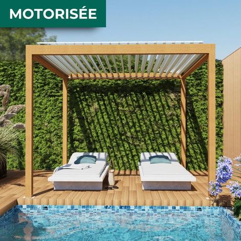 Pergola Bioclimatique Autoportante Motorisée Éclairée Aluminium 3x3 Aspect Bois SV ORIAL France (1/3)