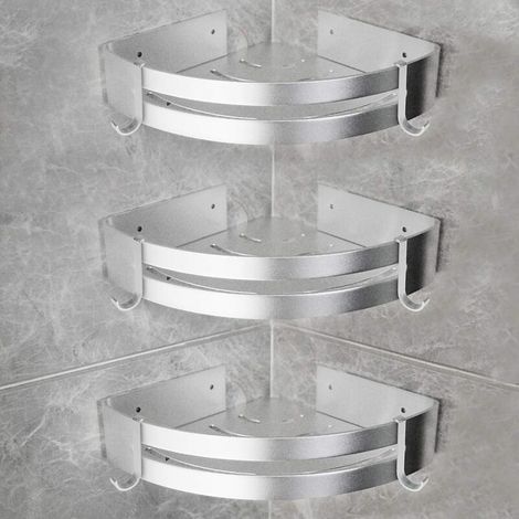 3er-Set Duschablagen aus Aluminium mit Haken, kein Bohren erforderlich, Eckduschablage