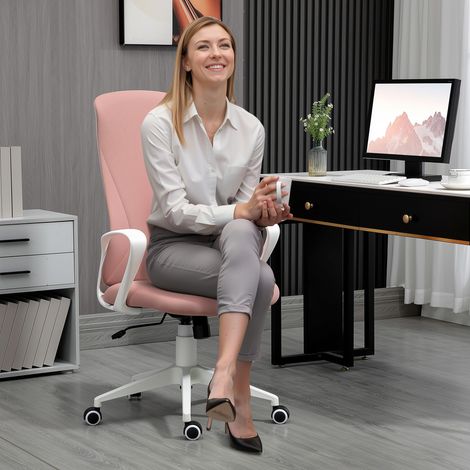 Fauteuil de bureau pivotant, réglable en hauteur, avec accoudoirs, fonction inclinable, dossier haut, 62 x 56 x 110-119,5 cm, rose (1/5)