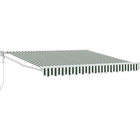 Store banne rétractable, vert et blanc, 350 x 250 cm (1/5)