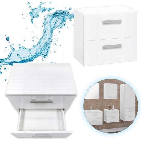 Badezimmerschrank - 50 cm - Weiß glänzend - 2 Schubladen - Elegantes Design - Optimaler Stauraum (1/5)