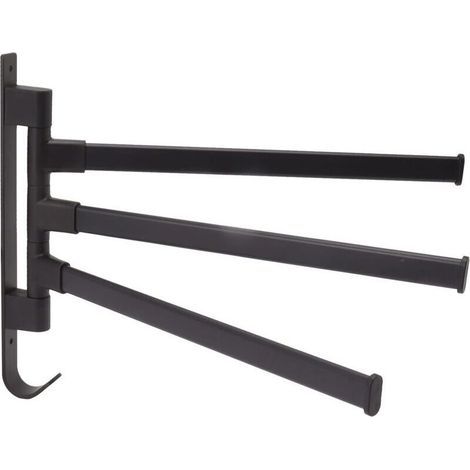 Schwarzer, drehbarer Handtuchhalter ohne Bohren, wandmontierter Badezimmer-Handtuchhalter, 3-armiger Eck-Aufhängestab für das Badezimmer (1/4)