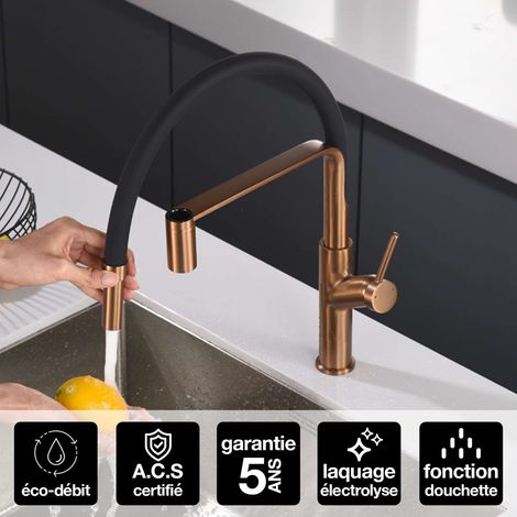 Robinet Mitigeur de Cuisine anti-calcaire avec Douche anti-calcairette Or Rose IMEX SENA GCE022/ORC (1/4)