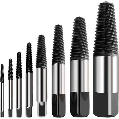 Ce kit d'extracteurs de vis multifonctions en acier inoxydable est fabriqué en acier inoxydable haute dureté et convient au retrait des vis endommagées. (Kit de 8 pièces) (1/4)