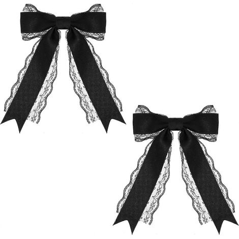 2 Stück schwarze Haarspangen mit Schleife aus Spitze, schwarze Haarspangen mit Schleife, Haaraccessoires mit schwarzen Schleifen für Haarnadeln, süße Tüllschleife für Geburtstage und Hochzeiten (1/4)