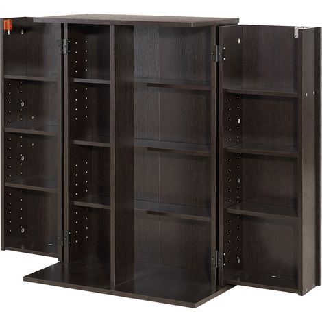 Mophorn Mobile scaffale portaoggetti per CD,DVD e altri articoli multimediali, dimensioni 610 x 368 x 846 mm,libri, riviste e giochi. Contenitore con 16 scomparti,ufficio, salotto o soggiorno,marrone (1/5)