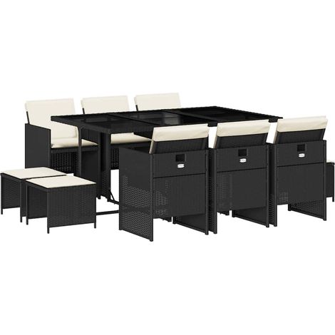 Maison Exclusive - Set de comedor jardín 11 pzas con cojines ratá (1/5)