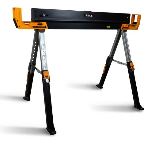 Brick – Tréteau d'atelier métallique pliable – Charge max 590 kg – Hauteur réglable 63 à 82 cm – Pieds antidérapants pour sécurité