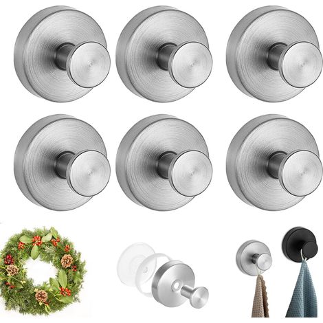 Upgraded Suction Cup Hooks - Wreath Hangers for Front Door, No Drill Suction Cup Hooks for Door Wreaths Bathroom Kitchen Glass (Silver,6pcs) (1/5)