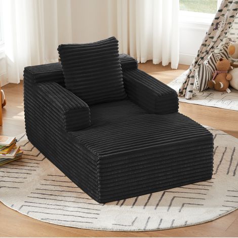 Divano chaise longue in velluto a coste, seduta imbottita, senza montaggio, nero (1/5)