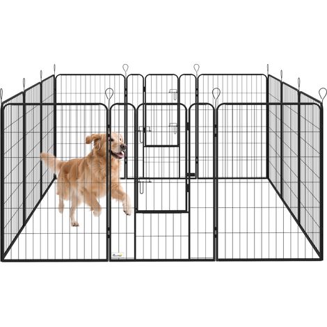 Parque canino de 12 paneles con 2 puertas, recinto exterior/interior para perros, 80x120 cm, acero negro (1/5)