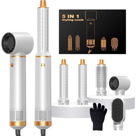 Airbrush 5 en 1, Air Styler 5 en 1, Hair Styler Seche Cheveux 5 en 1  Air Styler avec Seche Cheveux, Boucleur Automatique, Brosse Soufflante Brushing, Brosse Lissante pour Sécher, Boucler, Lisser (1/5)