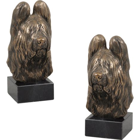 Pastor francés Briard, Berger de Brie - estatuilla de perro, busto sobre una base de piedra, escultura, trofeo para una exposición canina de Art-Dog (1/5)