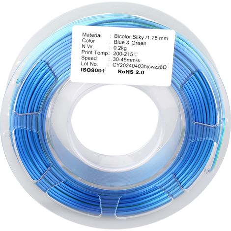 Consommables d'impression bleu vert double couleur de filament de PLA d'imprimante 3D de 1,75 mm 200g