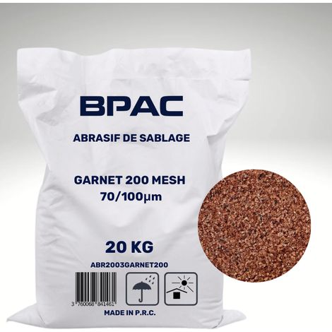 Bpac – Abrasif Garnet 200 MESH 20 KG – Pour sablage et aérogommage – Granulométrie 70-100 microns – Écologique et sans poussière