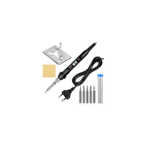 Set di 5 saldatori, 80W, temperatura regolabile, 5 punte per saldatura, per pompa dissaldante, supporto per saldatore, ingegneria elettrica, riparazione professionale - Crezuo