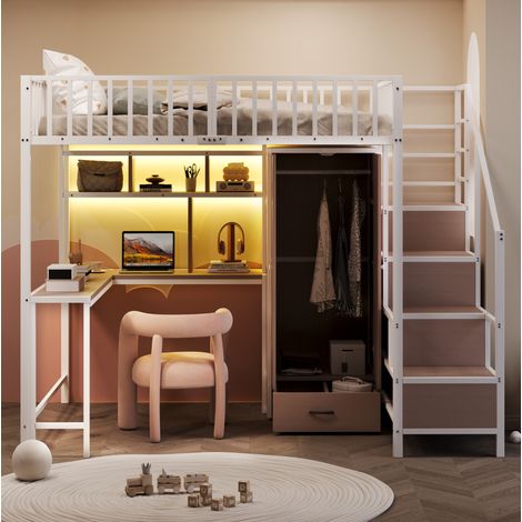 Cama cama doble con escritorio y armario blanca OKMYHOME (1/4)