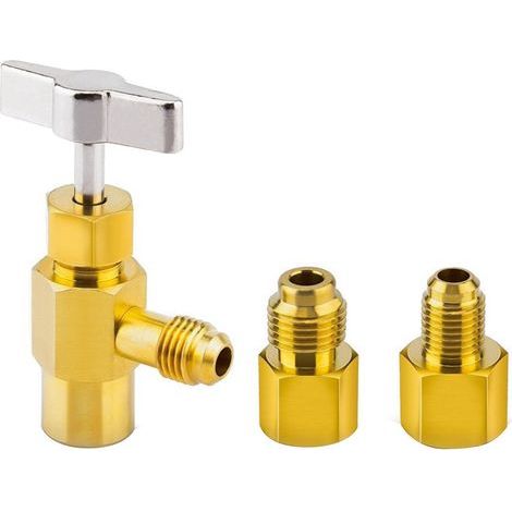 3-piece R134A refrigerant recharge kit – Dispensing valve – 6015 and 6014 adapters – High-quality brass for sealing – Adapter 1 (1/5)