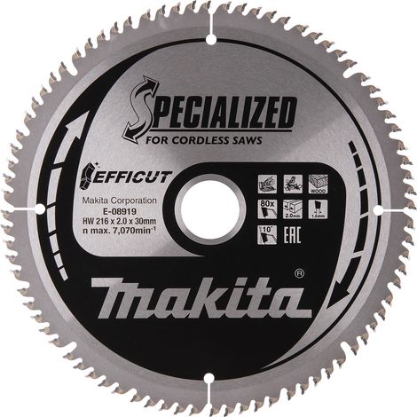 Makita E-08919 Hoja sierra circular Efficut TCT 216x30x2 mm 80 dientes madera (1/4)