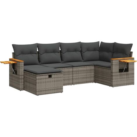 Set de muebles de jardín 6 pzas y cojines ratán sintético gris vidaXL (1/5)