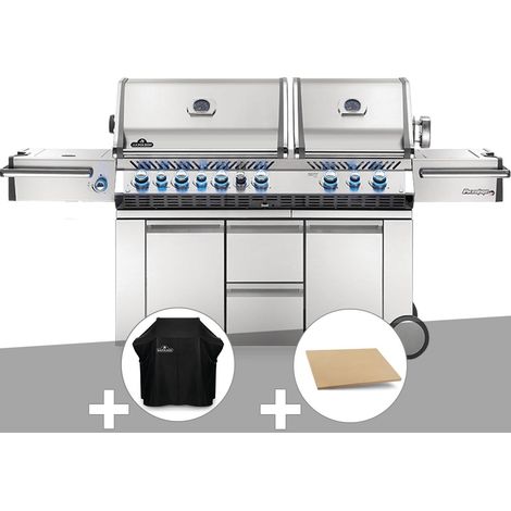 Barbecue à gaz Prestige Pro 825 + Housse de protection + Pierre à pizza large rectangle - Napoleon