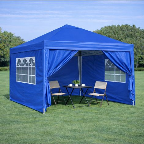 Faltpavillon 3x3 m mit 4 Seitenwänden aus Metall Blau OKMYHOME (1/5)