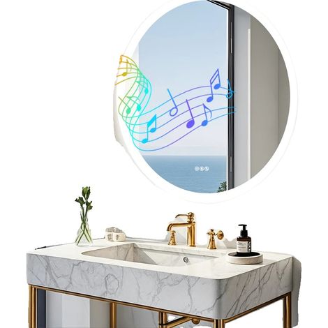 Miroir de Salle de Bain, Connectivité Bluetooth, Fonction Anti-Buée, 80cm(32inch), Aluminium (1/2)