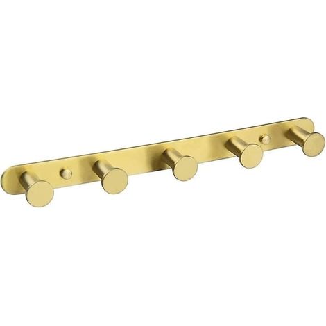 Porte-serviette salle de bain crochet or brossé, barre murale en acier inoxydable SUS304 avec 5 crochets, support pour cuisine et salle de bain, fixation murale - or brossé (1/4)