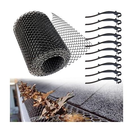 Malla protectora para canalones – Paquete de 4 con 60 clips de fijación – Dimensiones 6 m x 16 cm – Resistente a la intemperie – 16 cm x 6 m (1/5)