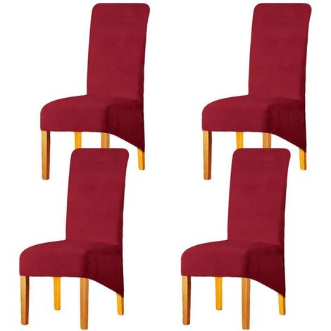 Stuhlbezüge XL 4er Set Rot Samt Stretch mit Gummizug für Esszimmerstühle (1/5)