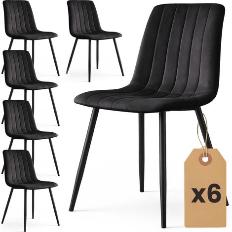 Lot de 6 Chaises en velours matelassées LIVO Noires pieds noirs (1/5)