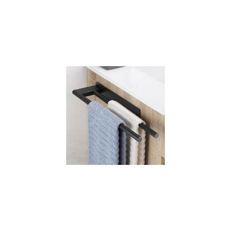 Porte-serviettes double, 39 cm, auto-adhésif, pour salle de bain, fixation murale, sans perçage, acier inoxydable, pour cuisine, noir (1/4)