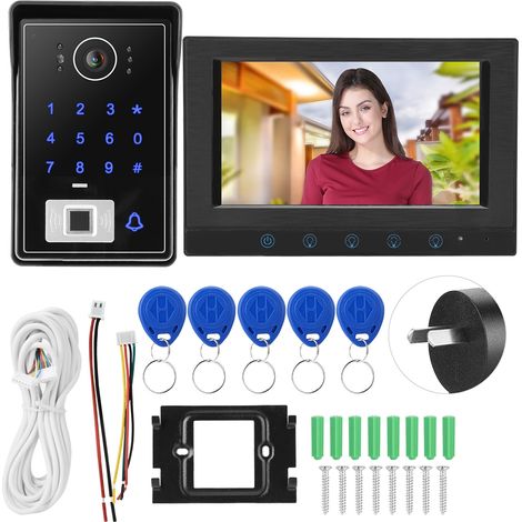 Sonnette vidéo filaire WiFi 7 pouces, système de contrôle d'accès avec empreinte digitale, carte RFID et mot de passe, prise AU (1/5)