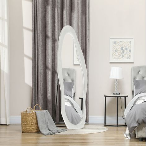 Specchio intero 50 x 160 cm con supporto, cornice effetto velluto bianco OKMYHOME (1/5)
