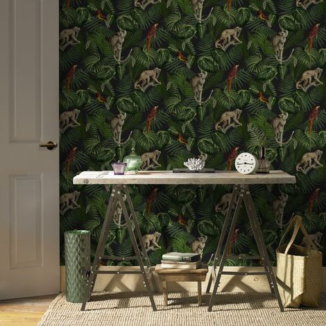 Papier peint intissé Into the jungle 1005 x 52cm Vert, beige, orange