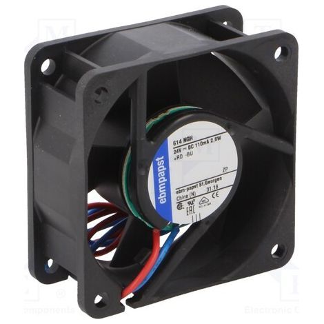 Ventilateur 24vdc 60x60x25mm 3,8w 2 Fils Coulissant 614ngh