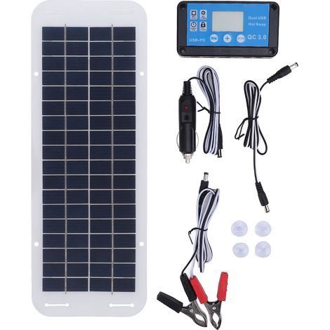 Ortviai Kit Solaire 30 W avec Régulateur de Charge 100 A, Panneau Polycristallin Bleu pour Voiture, Camping et Extérieur (1/5)