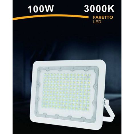 TrAdE Shop Traesio - Faro Led 100w Ultra Slim Bianco Esterno Ip65 Luce Fredda Naturale Calda Fs100w-b - -Bianco Caldo -