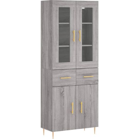 Aparador cómoda cómoda armario mueble organizador cocina salón salón alto Sonoma 69,5 x 34 x 180 cm madera contrachapada gris 020035453