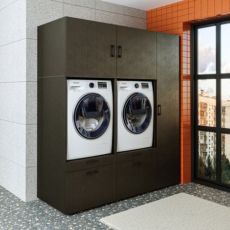 Roomart S2 Waschmaschinen-Überbauschrank 179 cm, Schwarz-Eiche