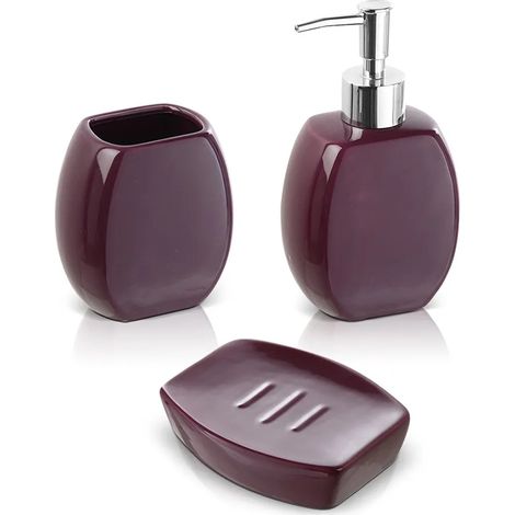 Set 3 accessori bagno da appoggio in ceramica viola (1/4)