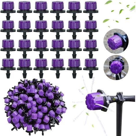 200 gocciolatori per irrigazione a goccia, ugelli per irrigatori da giardino, irrigazione automatica a goccia fai-da-te regolabile a 360° (viola)