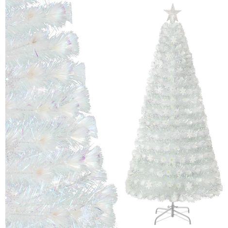 Árbol de Navidad artificial de 210 x 89 x 45 cm iluminado con base estable y hojas de PET blancas iridiscentes 200013540