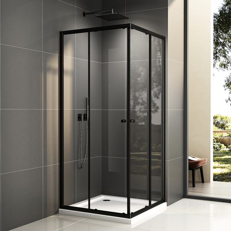 Duschkabine 100x80 cm Schwarz, Duschkabine Eckeinstieg mit Schiebetüren Duschabtrennung Duschwand aus 6mm ESG Glas, Höhe 185 cm Dusche Duschtür (1/5)